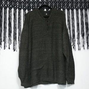 Dark Olive Green Pullover Pima Cotton Knit Sweater